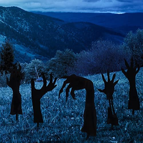 AIEX Panneaux de Jardin Mains Noires, 5pcs Panneau de Porte Halloween Decoration Effrayante Silhouette Effrayante Piquet Décoration Jardin Ornement de Pelouse Panneau Halloween pour Fête Jardin