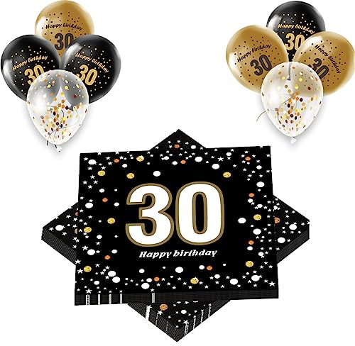 Servietten 30. geburtstag 20 Stück+18 Stück Luftballons,geburtstagsservietten,3-lagig, partyzubehör,tischdeko,33x33cm,Tischdekoration,happy birthday Papierservietten für männer und frauen