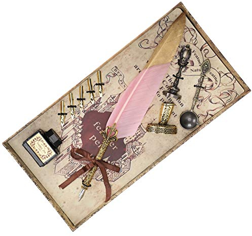 Schreibfeder Kaligraphiestifte Set Federkiel Tintenset Goldkopf Federhalter Kalligraphie Stifte Set mit Wachsstempel Set,Vintage Schreibwaren, Geschenke für Handschriftliebhaber, zum Geburtstag