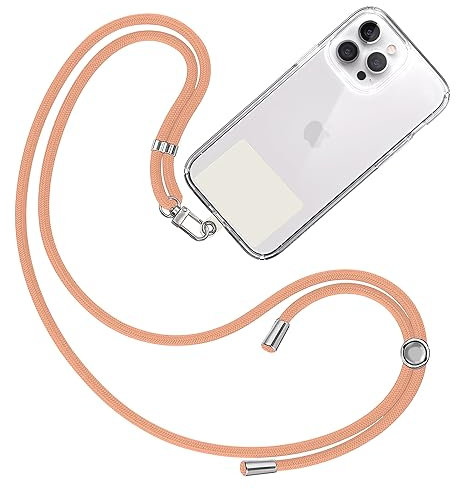 TBOC Cordon Collier Laniere Portable [Orange Clair] avec Patch de Fixation [Blanc Ice] et Sangle de Suspension Amovible Réglable et Résistante Compatible avec Toutes les Marques Téléphone Accessoires