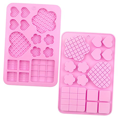 2 Pcs Silicone Square Heart Flower Shape Moulds Candy Cake Decoration Chocolate Handmade Molds Silicone Baking Moulds Tools Ice Cube Making Tray Non-Stick for DIY Chocolate Candy Cake Decorations