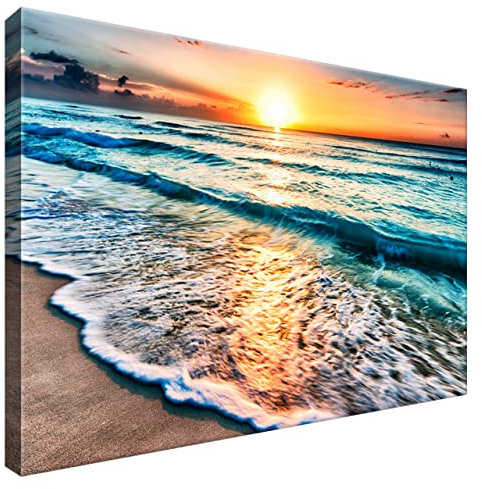 Estika Leinwand bilder - Meer, Sonnenuntergang, Strand - 60x40 cm, 1 teilige kunstdruck - Wandbilder wohnzimmer, schlafzimmer, Moderne wanddeko, Bild auf leinwand - Natur bilder - 3520A_1E