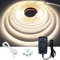 GOMING 12V 5M Striscia LED COB con Sensore di Movimento Bianco Naturale 4000K Strisce LED con Alimentatore IP20 Non Impermeabile CRI 93+ per Mobili da Cucina Scala Vetrina Camera da Letto Letto