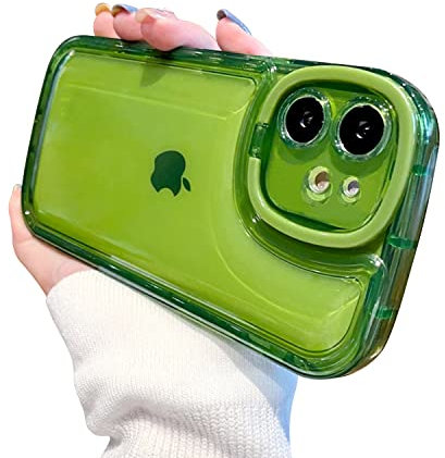Ownest Compatible with iPhone 12 Case with Clear Kickstand Creative Protective Design Case with Camera Holder for TPU Slim Shockproof Cool Phone Case for iPhone 12-Green