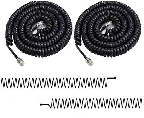 Qingriver Telefonkabel,7m2pack Schwarzes Telefon Spiralkabel,Telefonhörer Spiralkabel,Telefon Telefonkabel Blei Geschweift Gefederter Spiral-Hörerdraht-Kabel Rj9(Schwarz)