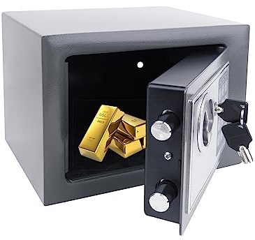 4.6L/8.5L Elektronischer Safe Wasserdicht Feuerfester Tresor Möbeltresor Wandtresor Stahltresor mit Zahlenschloss & 2 Notschlüssel für Haus Büro Supermarktkasse Hotel Einkaufszentrum (Schwarz/Grau)