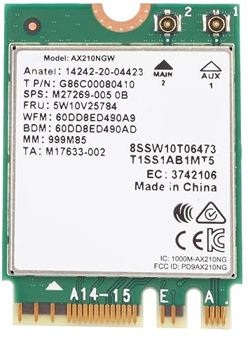 Zunate Tarjeta WiFi AX210NGW Tarjeta Inalámbrica para Portátil WiFi 6E M.2 para Win 10/11 64bit 2 4G/574Mbps 5G/2400Mbps 6G/2400Mbps Bluetooth 5 3 Seguridad de Red WPA3