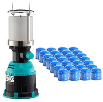 Intec - Lámpara de gas 450 W piezo carcasa ABS linterna camping + 28 cartuchos de gas butano 190 gr