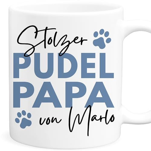 Pudel Tasse Hund personalisiert Tasse mit Namen Hundepapa Geschenk Hundebesitzer Hunde Hundetasse Kaffeetasse aus Keramik 330 ml