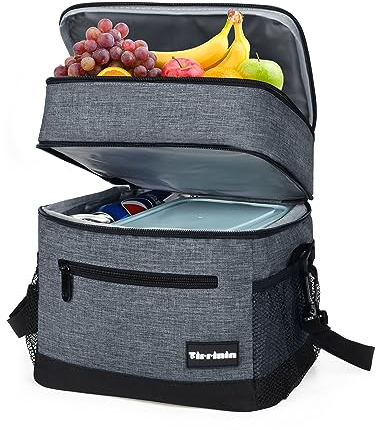 Kato Tirrinia 17L Insulated Lunch Bag for Women Men, Dual Compartment Lunch Cooler Tote for Office Work, Leakproof Thermal Reusable Lunch Box for Adult Student Children Kids, Charcoal