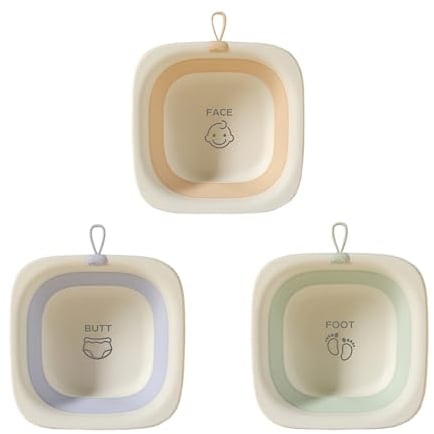 Bekasa 3 Stück Faltbare Waschschüssel für Baby, Tragbar Baby Waschbecken Multifunktionale Silikon Babybadewanne Kinderwaschbecken für Reisen, Camping, Zuhause, Wohnmobil, Schule, 350L