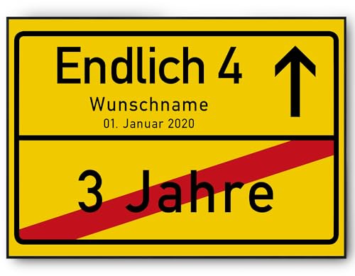 Tigerlino® Personalisiertes Ortsschild (Kartonpapier) zum 4. Geburtstag Jahrgang 2022 Geschenk Kinder 4 Jahre Geburtstagsgeschenk lustig Deko Party Geschenkidee personalisiert