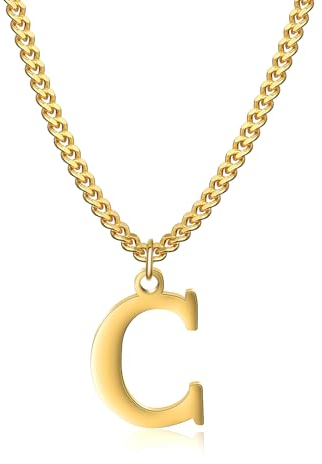 Symretie Goldkette mit Buchstaben C,14K Gold Vergoldet Initial Halskette,Edelstahl Kette mit C,Gold kettenanhänger kette für Damen Mädchen