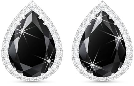Linawe Black Silver Stud Earrings for Women, Imitation Diamond Cubic Zirconia Teardrop Rhinestone Crystal Earrings Studs, Cartilage Statement Unique Dainty Costume Jewellery Vintage