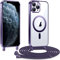 Kokio Handykette Hülle für iPhone 11 pro mit Band, Magnetische Transparent Handyhülle Kompatibel mit MagSafe, Kratzfeste Stossfest Schutzhülle mit Einstellbar Kette,Lila