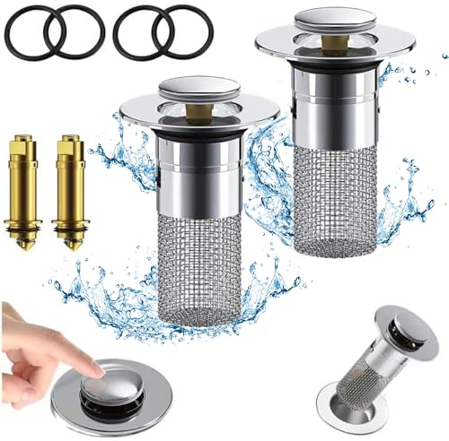 2 Stücke WaschbeckenstöPsel, Waschbeckenstöpsel Abflussstopfen, 34-40mm Pop up Abflussstopfen Universal mit Haarsieb, Abflusssieb Abflussstopfen, Abflussstopfen füR Aufsatzwaschbecken