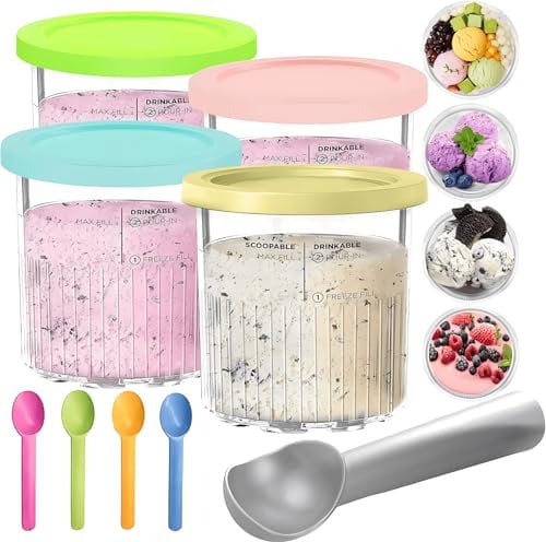 SUBEEN Ninja Creami Deluxe Pints - Set de 4 récipients de crème glacée de remplacement, 24 oz. Ninja Creami Deluxe NC501/NC500 Series, sans BPA, lave-vaisselle (NC501-Rose, Jaune, Bleu, Vert)