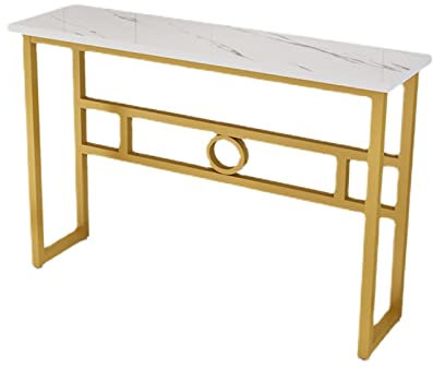 Narrow Console Table Side Table, Wood Sofa Table with Gold Metal Frame - Perfect Entryway Table or Sofa Side Table, Radiator Cover Console Stand