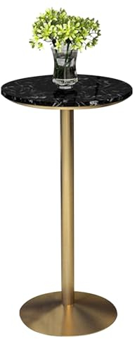 Hamankim Runder Beistelltisch, Kleiner Beistelltisch mit Marmorplatte und Metallbasis für den Außenbereich, Bistrotisch, Kneipentisch, Freizeittische, platzsparend(Height 95cm)