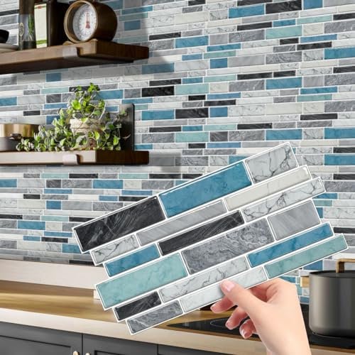 Fliesenaufkleber Türkis Klebefliesen Küche 3d Wandpaneele Selbstklebend PVC Fliesenaufkleber Bad Wasserdicht Selbstklebende Fliesen Leicht Zu Schrubben Fliesensticker48 PC(12x24cm)