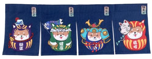 CoolChange Rideau de Porte Japonais 85 x 30 cm (Bleu, 85 x 30 cm, Daruma Shiba Inu)