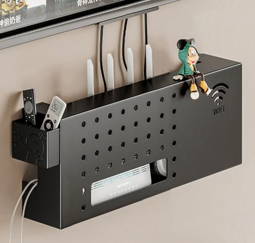 HFGHGDF Ocultar Router WiFi, Armario Rack para Router WiFi, Caja de Almacenamiento para Enrutador WiFi, Estante de Almacenamiento de Pared para Sala de Estar, TV, Estante para Decoración del(Black)