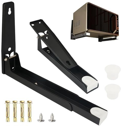 2-Piece Stainless Steel Microwave Brackets - Wall Mounted, Expanding Shelf (20-30cm), Max 45KG