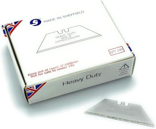 M&L Straight Utility Blades Heavy Duty x 100 Oiled Blades per Box - DIY, Carpet Fitting, Carpenter, Electrician, Roofer - Many Trades uses. Made in Sheffield UK