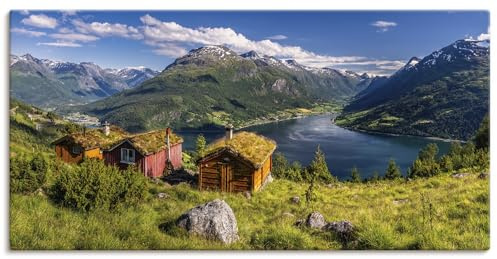 ARTLAND Wanddeko Leinwand Bilder Wandbild 60x30 cm Natur Berge See Sommer Aussicht Rakssetra Fjord Norwegen Reise U5HV