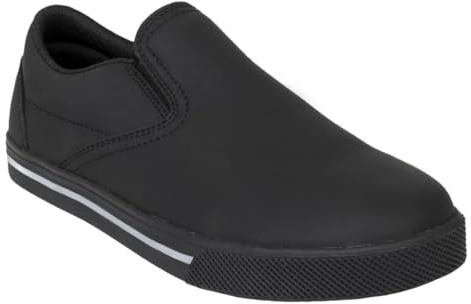 Slipbuster Slip on Shoe - Black Matte Microfibre (Recycled) (Size 39) | Water-resistant matte finish shields against kitchen spills, paired with certified slip-resistant soles for secure grip.
