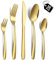 Hunnycook Lot de 30 couverts dorés en acier inoxydable pour 6 personnes, couverts dorés avec fourchettes, cuillères et couteaux de table, adaptés pour la maison, le restaurant, la fête, passe au