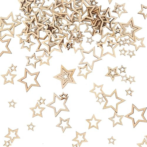 100 Stück Holzsterne Streudeko, Sterne aus Holz Basteln Konfetti Dekoration Tisch Deko, 3 Größen Streudeko Geburtstag, Sterne für Weihnachten für Weihnachten Hochzeit Party DIY Handwerk Tisch