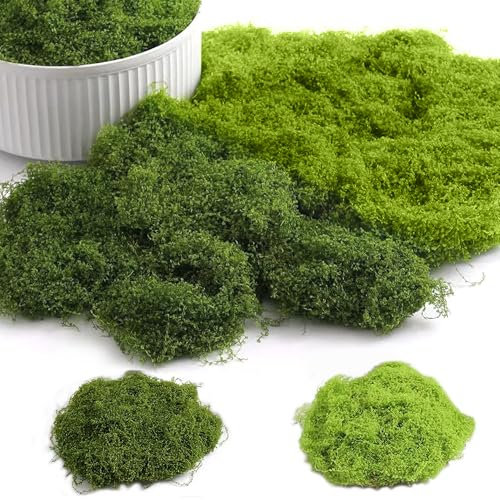 Rhimooay 100g kunstmoos zum dekorieren, Künstliches Moos für moos zum basteln, für krippe, Aquariendekorationen, DIY Modellbau Dunkelgrün 50G + Hellgrün 50G