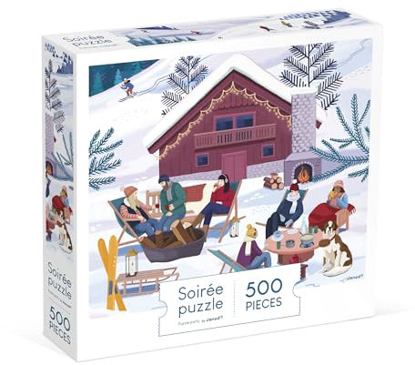 Janod - Puzzle 500 Teile Erwachsene Teenager Kinder - Winter in den Bergen - Entwickelt Geduld und Fingerfertigkeit - Europäische Herstellung, Pflanzenfarben und FSC-zertifiziert - Ab 8 Jahren -J02494
