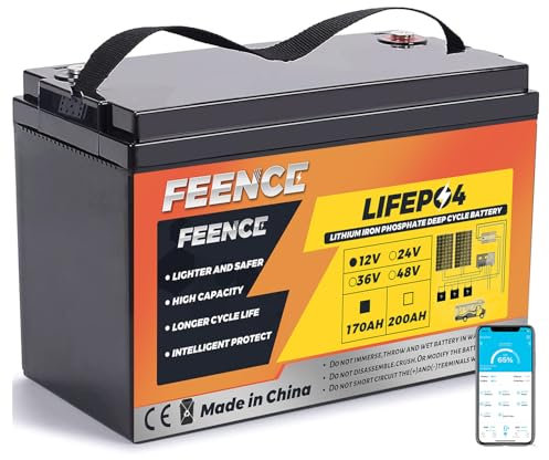 FEENCE LiFePO4 Bluetooth 12.8V 170Ah Lithium Batterie, Autobatterie 150A BMS über 15000 Mal Tiefzyklus Lithium Akku 2176W Abschaltschutz bei Niedriger Temperatur für Wohnmobil, Camping, Boot, Solare