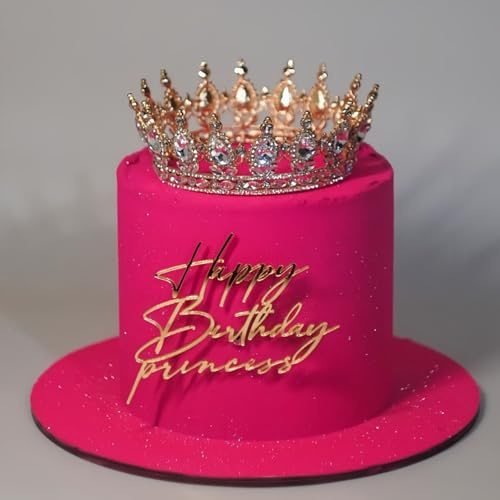 Happy Birthday Princess Cake Topper Acrylic Gold Cake Decoration Women Girls Birthday Princess Cake Topper Valentine's Day Mother's Day Queen Cake Decoration (gold1)