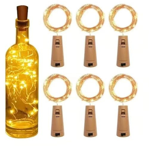 Koboko 6 Stück LED Flaschenlicht,Flaschenlichterkette Korken,2M 20LED Lichterkette für Flaschen,Lichterkette Flasche mit Batterie,Warmweiß Lichterketten für Geburtstag Party,Hochzeit,Weihnachten Deko