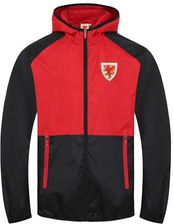 Wales Cymru FAW Official Football Gift Mens Shower Jacket Black Red XL