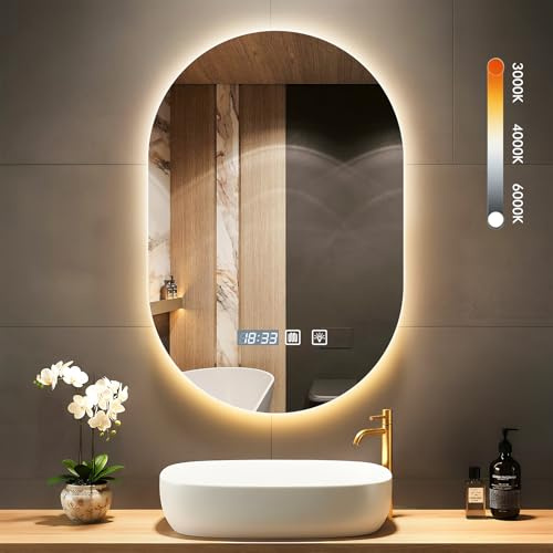 Worshow Bathroom Mirror with LED Lights, 75×50cm LED Illuminated Mirror with Anti-Fog, 3 Color Dimmable Wall Mounted Vanity Mirrors - Touch Control,Memory,HD Tempered Glass,IP44 Make Up Backlit Mirror
