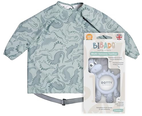 Bibado - Dotty the Dinosaur Teething Toys, Mist - Multi-Sensory Teether - BPA Free Baby Toy - Strengthen Mouth Muscles & Learn Feeding - Dentist Approved - Baby Essentials & Baby Toys - 3 Months+