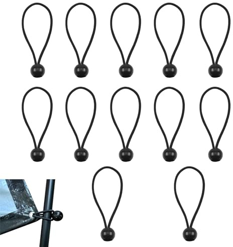 12 Pcs Tarpaulin Bungees Balls, Bungee Cords With Balls, For Banner, Tarp, Pavilions, Tents, Bungee Hooks, Holder, Flag Poles (Black)