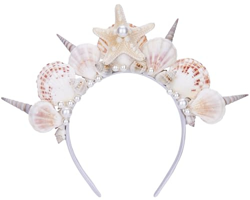 Mermaid Muschel Haarreif Meerjungfrau Damen Muschelkrone Seestern Sternkopfband für Sommerstrand Hochzeiten und Partys Rosa Boho Stil Frauen und Mädchen Geburtstagsfeiern