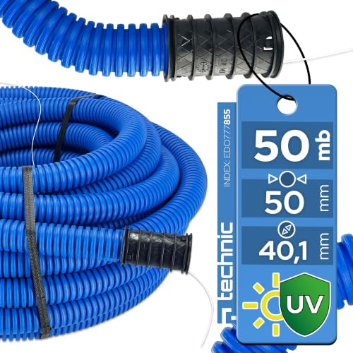 50 Meter Kabelröhre – Wellrohr für Erdkabel Leerrohr Elektrorohr Ø50mm Blau | Zweischichtiges Erdwellrohr mit Einziehdraht und Kupplung für Elektrokabel 450N Ø50mm (50mb) IP56 – EDO Technic