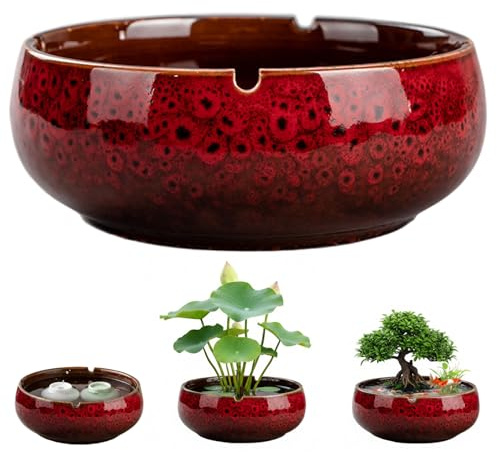 SMELEYOU Ciotola decorativa Fioriera in ceramica Ciotola di loto per piante grasse e piccole piante Vaso per acquatiche con base antiscivolo per interni ed esterni Rosso
