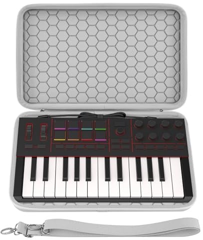 Geekria Audio-Interface Tragetasche, kompatibel mit Akai Professional MPK Mini IV, Eva Hartschale, Tragereisehülle (hellgrau)