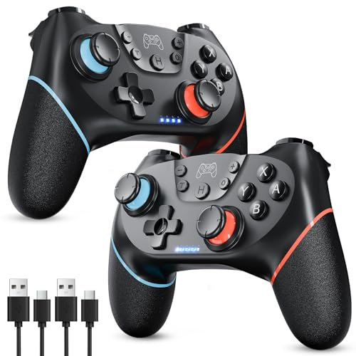 Sefitopher Switch Controller für Switch 2/Switch/Switch OLED/Switch Lite, Wireless Switch Pro Controller mit Double Shock, 6-Achsen Gyroskop und Turbo Funktion (Schwarz mit Roten Streifen)(2x)