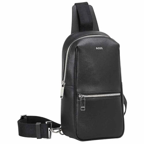 HUGO BOSS Rucksack mit einzigartigem Riemen und polierten Paspeln, Schwarz 001, Grande
