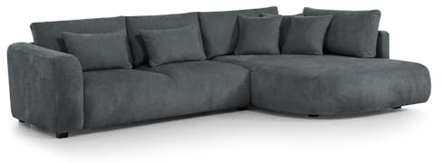MW EURO-MEBLE Ecksofa Jacobs L - Wohnlandschaft, Polstersofa, Polstercouch (Rechte Seite - Dunkelgrau: Tresor 19)