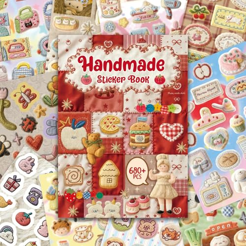 Handmade Stickerbuch 30 Blatt, 680+ Kawaii Sticker für Journal | Vorgestanzte Sticker mit matter Oberfläche für Notizbuch, Kalender, Karten und Geschenkdeko