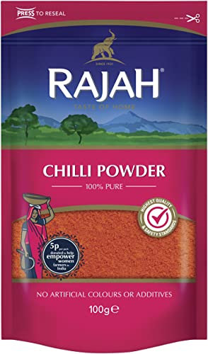 RAJAH Chile en polvo - Chilli Powder - mezcla de especias indias para numerosos platos 100 g
